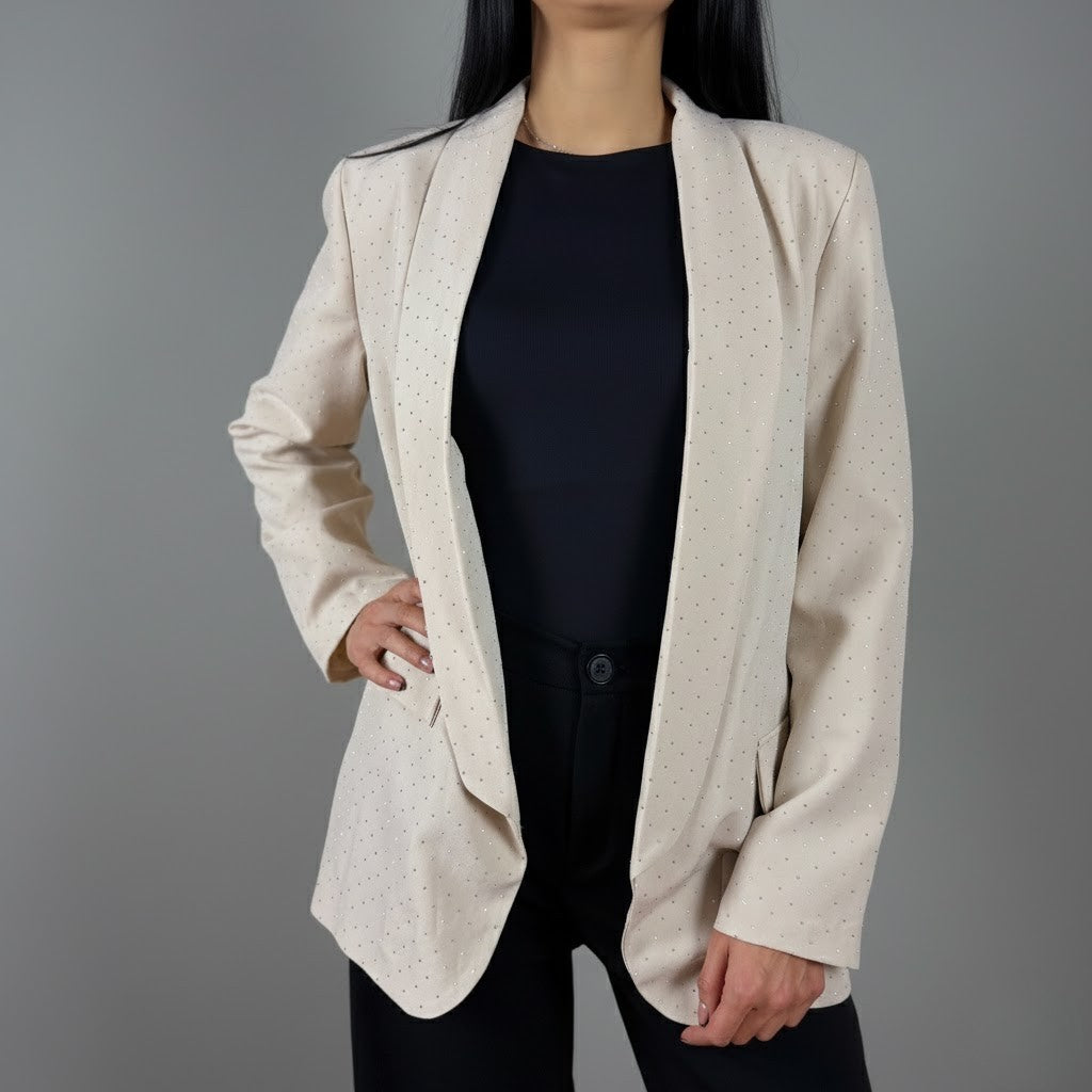 Бежов блейзър с камъчета