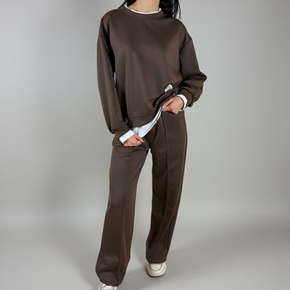 Кафяв комплект с широк крачол