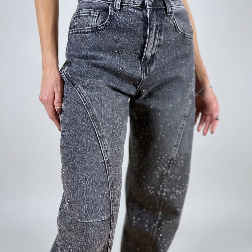 Сиви дънки с камъчета Casual Jeans