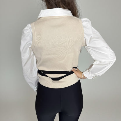 Риза с пуловерче в бежово