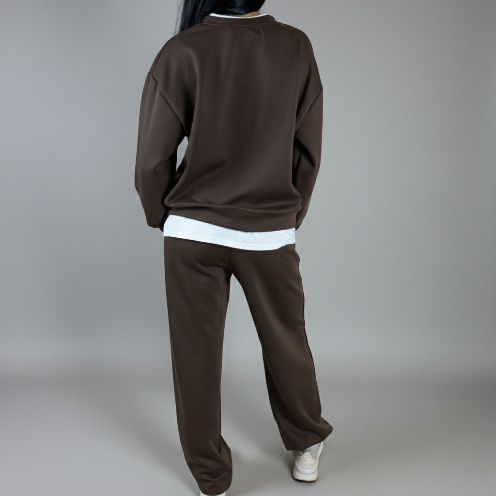 Кафяв комплект с широк крачол