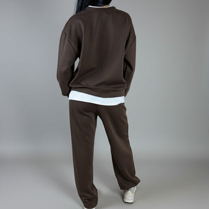 Кафяв комплект с широк крачол