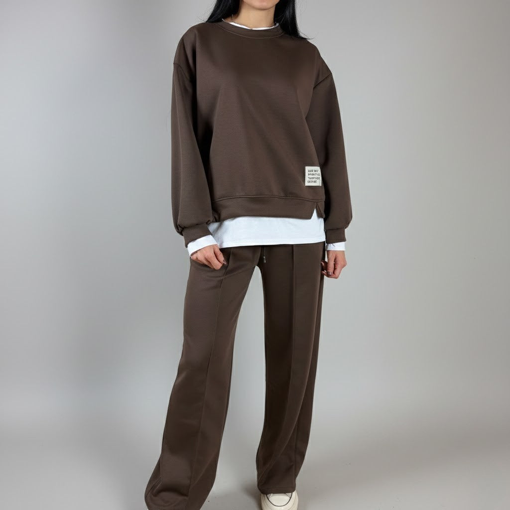 Кафяв комплект с широк крачол